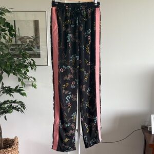 Who What Wear Black Floral Track Pants with Pink Stripes